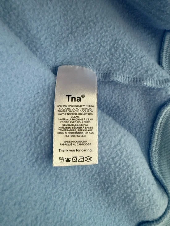 TNA Cozy Fleece Boyfriend Zip Up Hoodie Cropped Light Blue - Picture 14 of 14